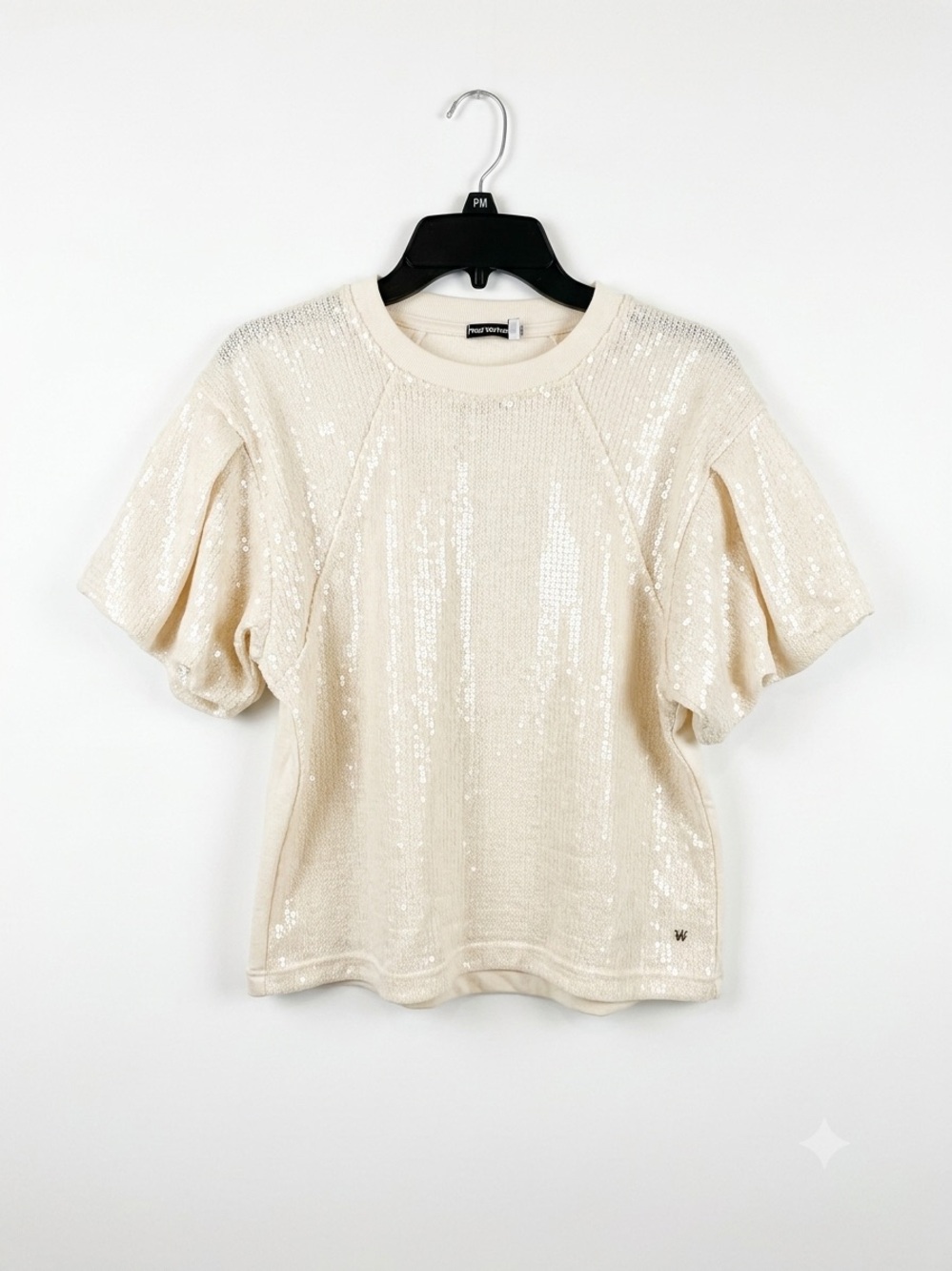 Dkny Cream Sequin Short-Sleeve Top